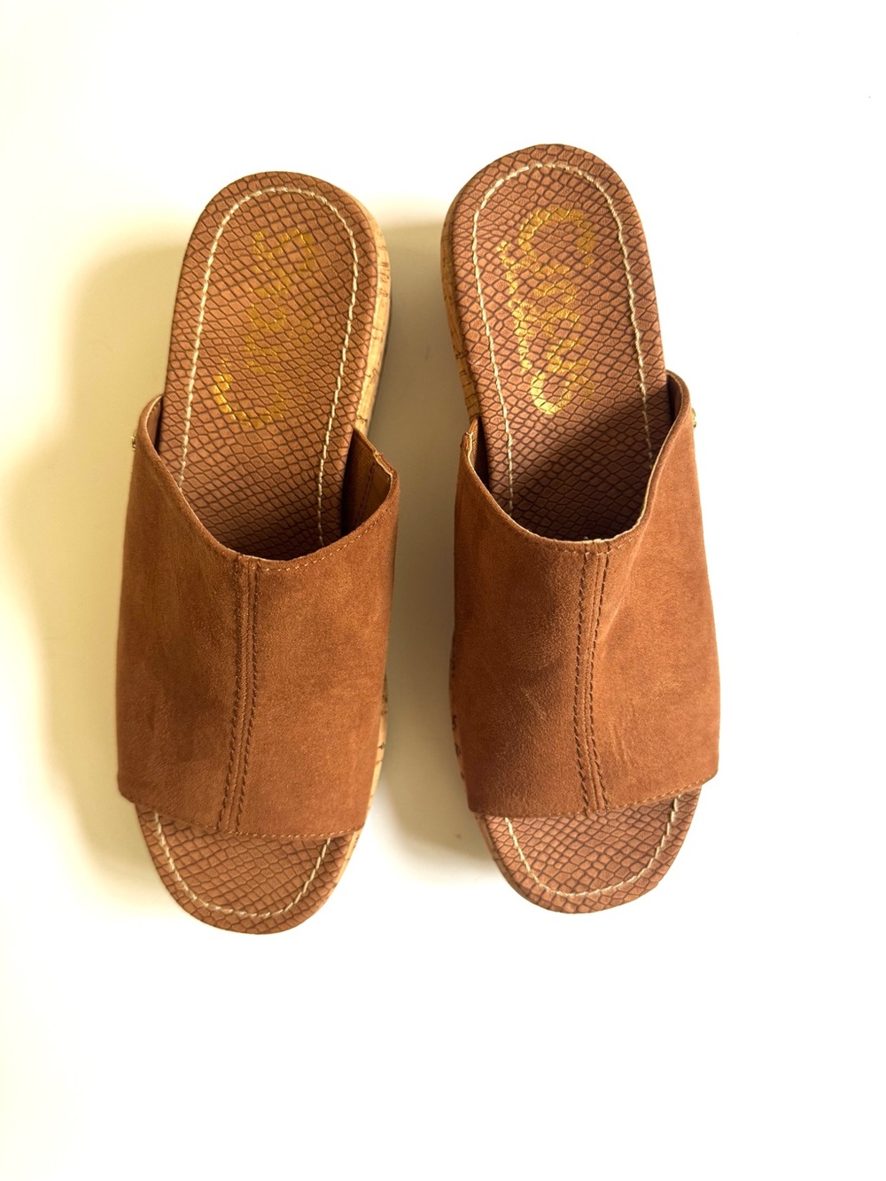 Sam Edelman Circus Women’s Faux Suede Cork Wedge Slide - Golden Brown - Picture 3 of 7